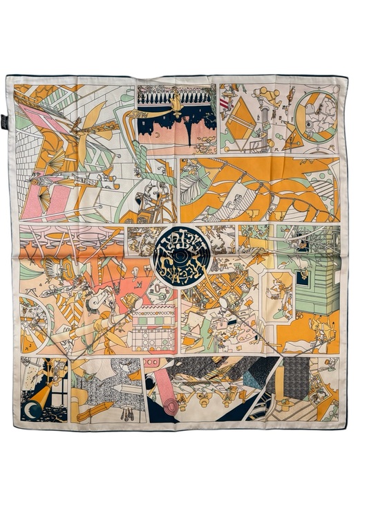 Accessories - Luxury 90cm Silk Scarf in Orange, Cream & Mint